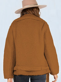 Zip-Up Belted Sherpa Jacket - 3 colors