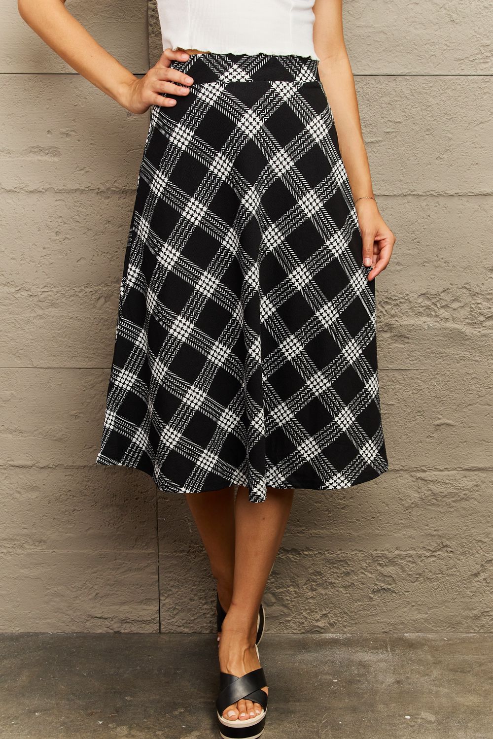 Wide Waistband Knee Length Skirt - 3 colors/patterns