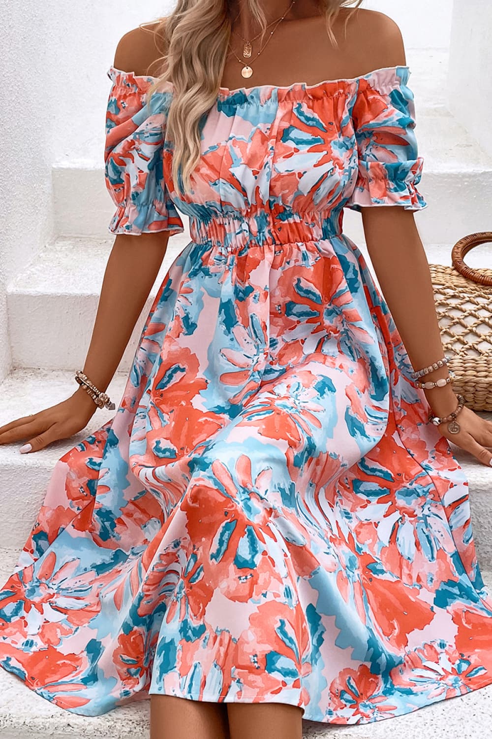 Floral Frill Trim Square Neck Dress - 3 Colorways