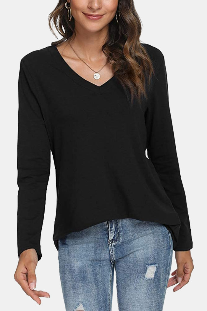 V-Neck Long Sleeve T-Shirt - 4 colors