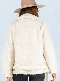 Zip-Up Belted Sherpa Jacket - 3 colors