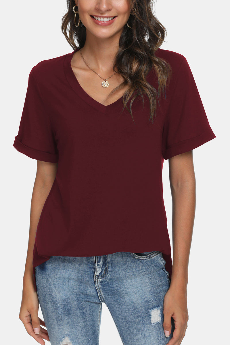 V-Neck Short Sleeve Slit T-Shirt - 5 colors