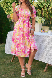 Floral Frill Trim Square Neck Dress - 3 Colorways