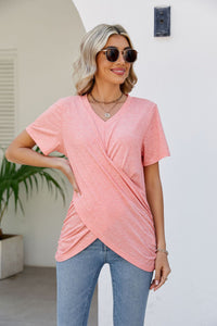 V-Neck Crisscross Short Sleeve Tee - 8 Colors