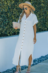 Textured Button Down Slit Shirt Dress - 3 colors