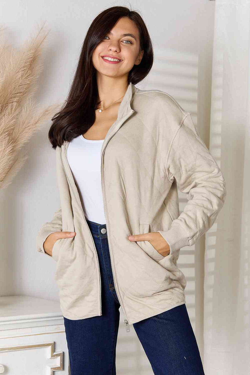 Zip-Up Quilted Jacket with Pockets