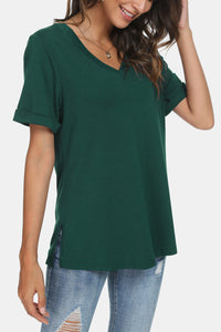 V-Neck Short Sleeve Slit T-Shirt - 5 colors