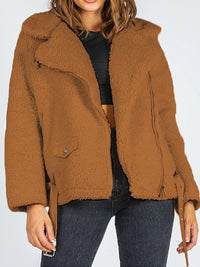 Zip-Up Belted Sherpa Jacket - 3 colors