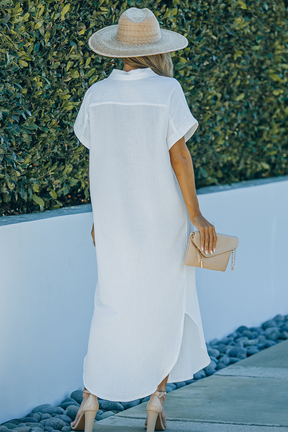 Textured Button Down Slit Shirt Dress - 3 colors